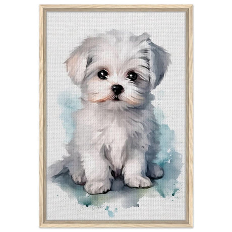 Da Vinci Animal Kingdom Wall art print | Whimsical Whispers: White Paws | Dog | Maltese - Framed Canvas - 50x75 cm / 20x30″ - Wood frame