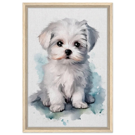 Da Vinci Animal Kingdom Wall art print | Whimsical Whispers: White Paws | Dog | Maltese - Framed Canvas - 40x60 cm / 16x24″ - Wood frame
