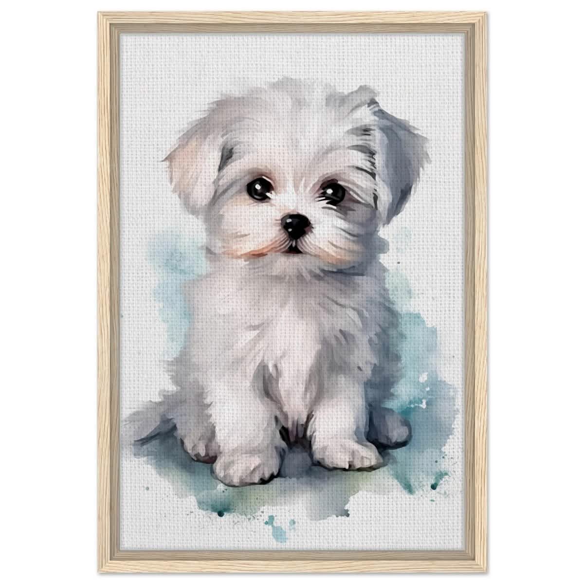 Da Vinci Animal Kingdom Wall art print | Whimsical Whispers: White Paws | Dog | Maltese - Framed Canvas - 40x60 cm / 16x24″ - Wood frame