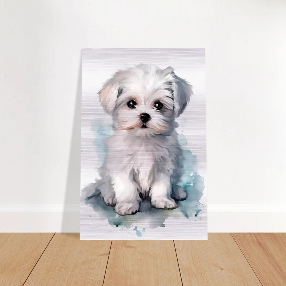 Da Vinci Animal Kingdom Wall art print | Whimsical Whispers: White Paws | Dog | Maltese - Brushed Aluminum Print - 30x45 cm / 12x18″ -