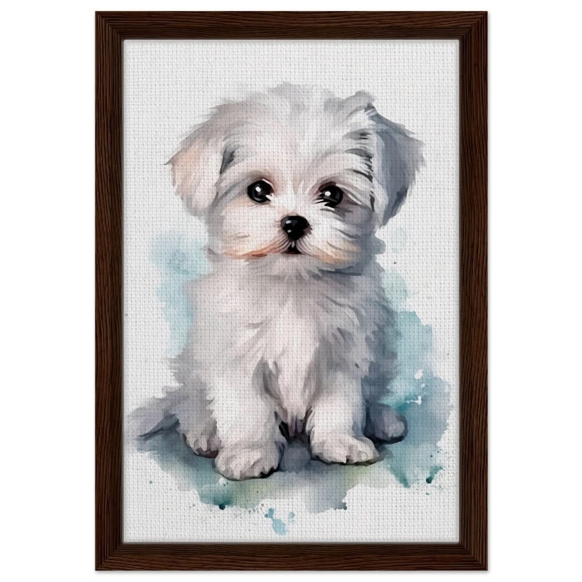 Da Vinci Animal Kingdom Wall art print | Whimsical Whispers: White Paws | Dog | Maltese - Framed Canvas - 30x45 cm / 12x18″ - Dark wood frame