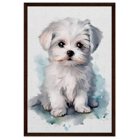 Da Vinci Animal Kingdom Wall art print | Whimsical Whispers: White Paws | Dog | Maltese - Framed Canvas - 60x90 cm / 24x36″ - Dark wood frame