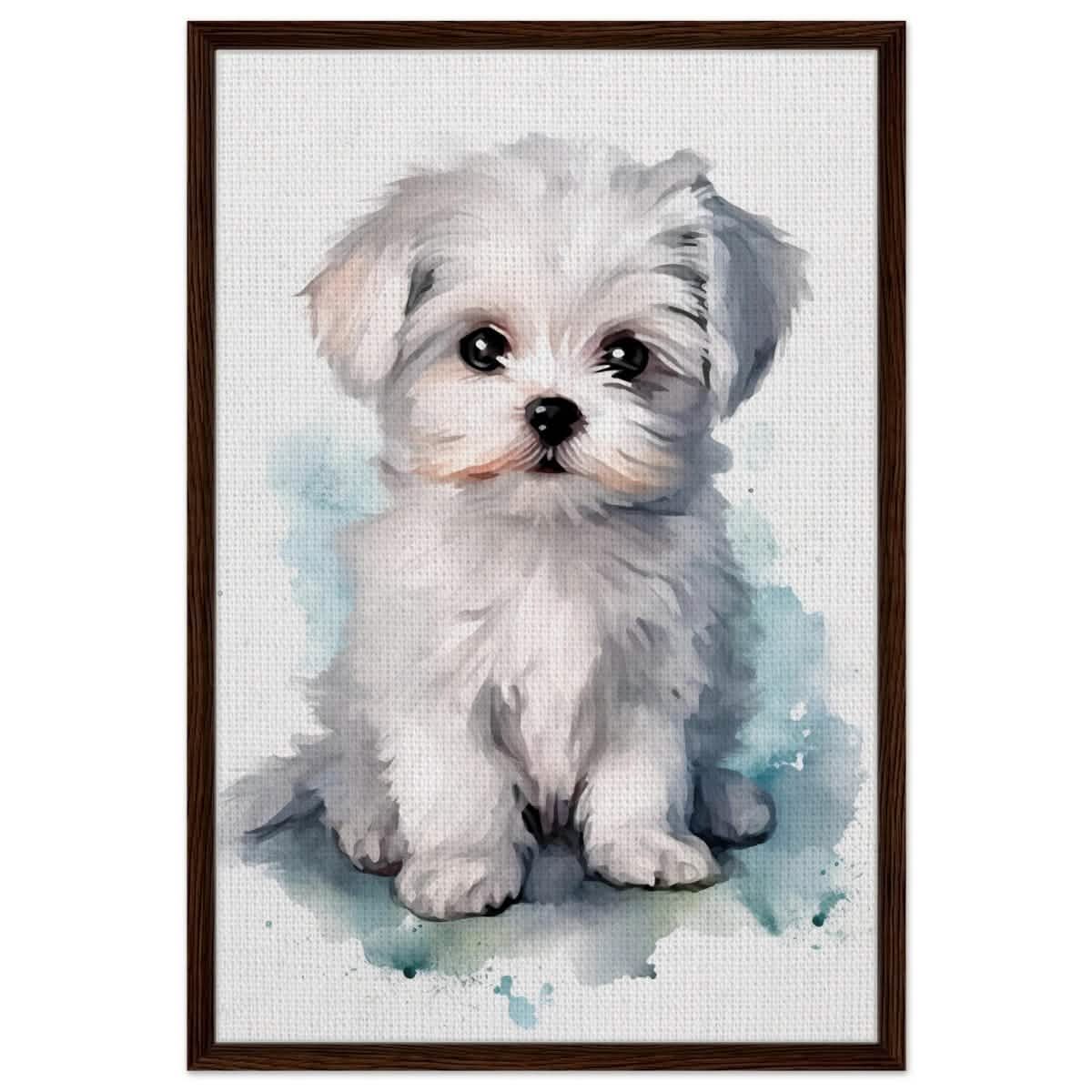 Da Vinci Animal Kingdom Wall art print | Whimsical Whispers: White Paws | Dog | Maltese - Framed Canvas - 60x90 cm / 24x36″ - Dark wood frame