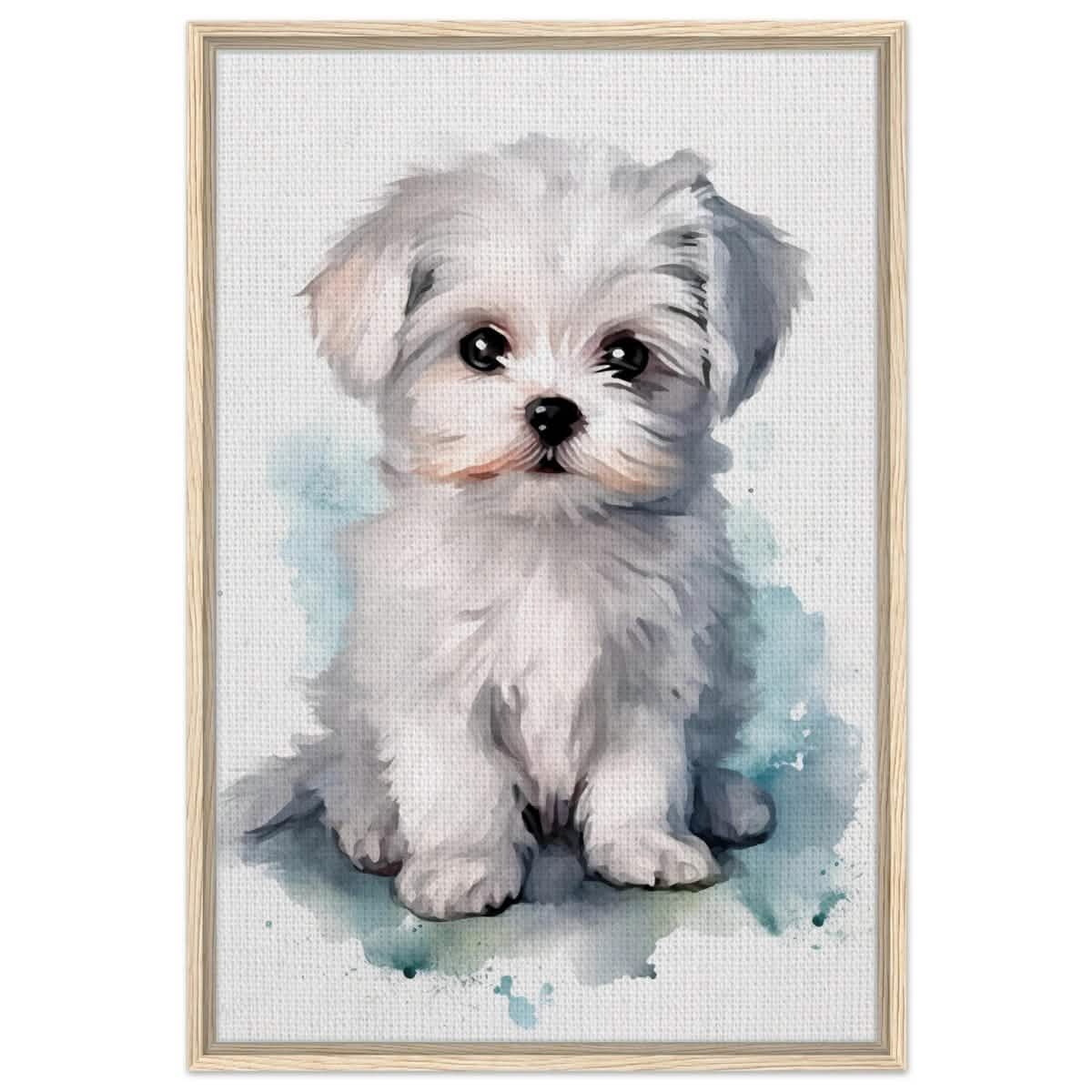 Da Vinci Animal Kingdom Wall art print | Whimsical Whispers: White Paws | Dog | Maltese - Framed Canvas - 60x90 cm / 24x36″ - Wood frame