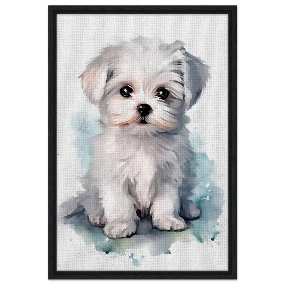 Da Vinci Animal Kingdom Wall art print | Whimsical Whispers: White Paws | Dog | Maltese - Framed Canvas - 50x75 cm / 20x30″ - Black frame