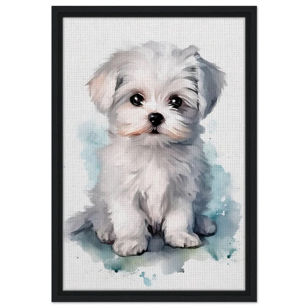 Da Vinci Animal Kingdom Wall art print | Whimsical Whispers: White Paws | Dog | Maltese - Framed Canvas - 40x60 cm / 16x24″ - Black frame