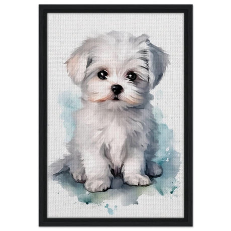 Da Vinci Animal Kingdom Wall art print | Whimsical Whispers: White Paws | Dog | Maltese - Framed Canvas - 40x60 cm / 16x24″ - Black frame