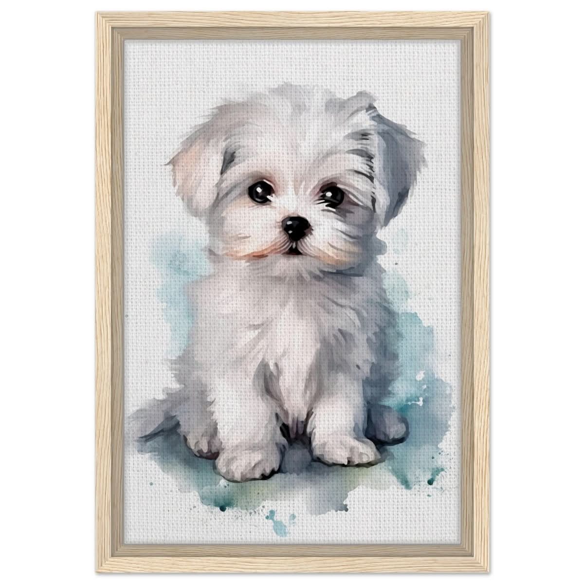 Da Vinci Animal Kingdom Wall art print | Whimsical Whispers: White Paws | Dog | Maltese - Framed Canvas - 30x45 cm / 12x18″ - Wood frame