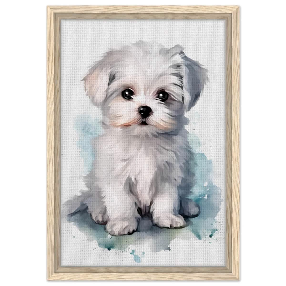 Da Vinci Animal Kingdom Wall art print | Whimsical Whispers: White Paws | Dog | Maltese - Framed Canvas - 30x45 cm / 12x18″ - Wood frame