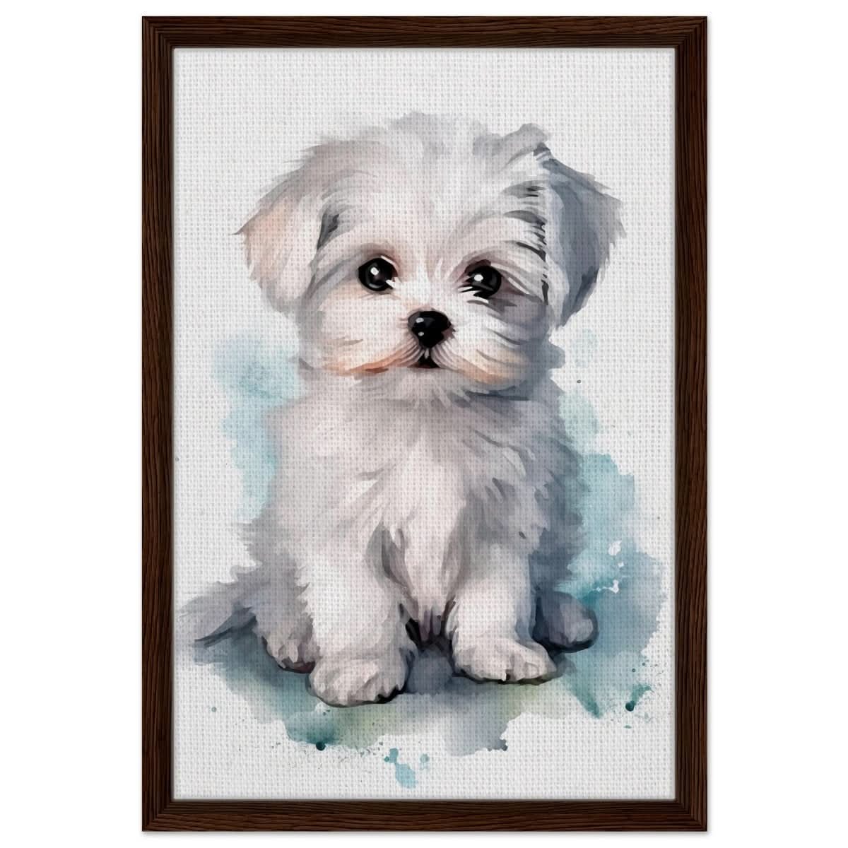 Da Vinci Animal Kingdom Wall art print | Whimsical Whispers: White Paws | Dog | Maltese - Framed Canvas - 40x60 cm / 16x24″ - Dark wood frame