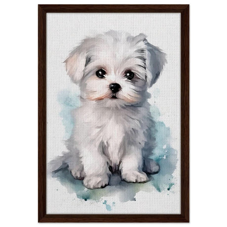 Da Vinci Animal Kingdom Wall art print | Whimsical Whispers: White Paws | Dog | Maltese - Framed Canvas - 40x60 cm / 16x24″ - Dark wood frame