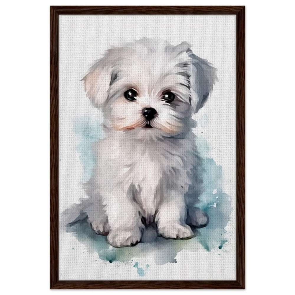 Da Vinci Animal Kingdom Wall art print | Whimsical Whispers: White Paws | Dog | Maltese - Framed Canvas - 50x75 cm / 20x30″ - Dark wood frame