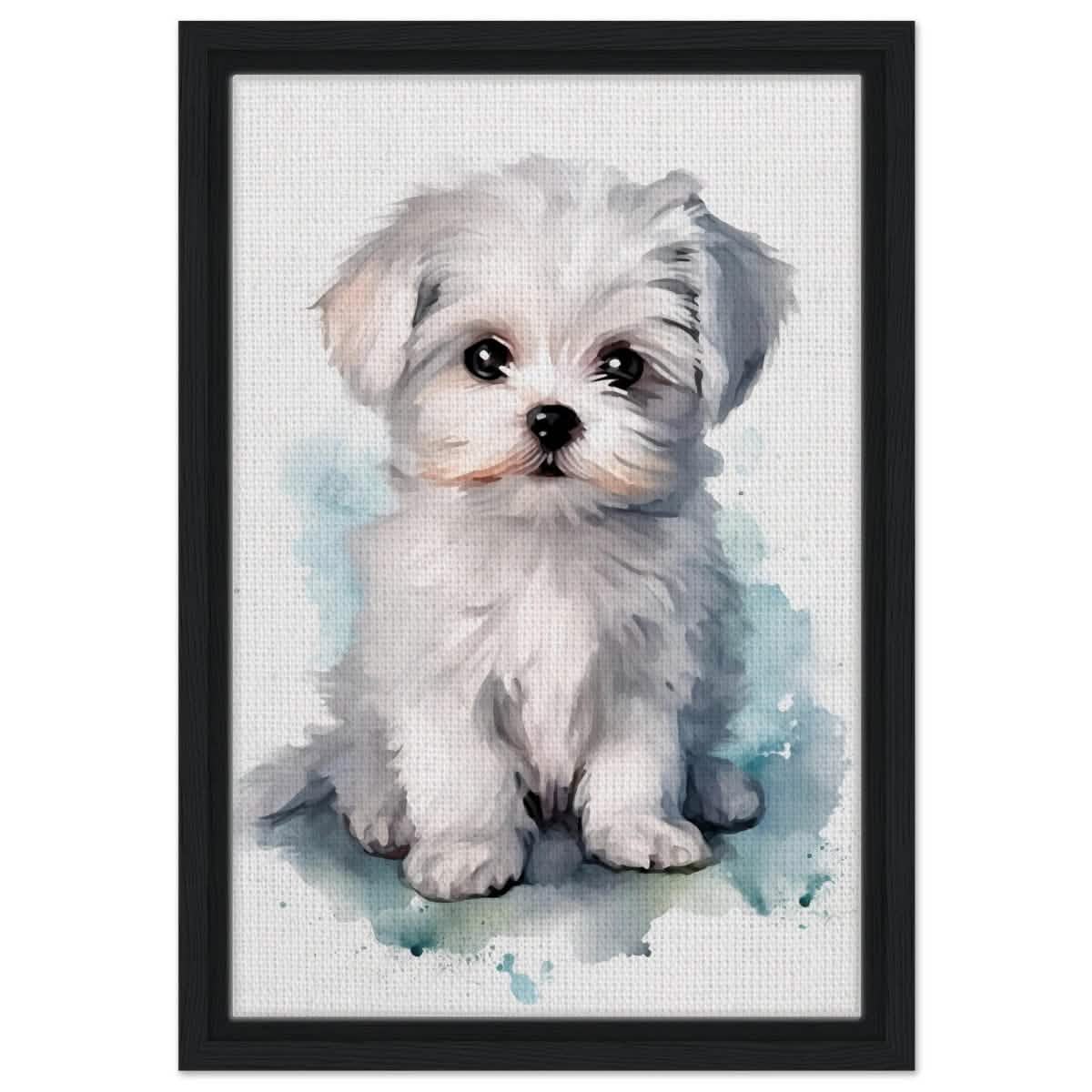 Da Vinci Animal Kingdom Wall art print | Whimsical Whispers: White Paws | Dog | Maltese - Framed Canvas - 30x45 cm / 12x18″ - Black frame