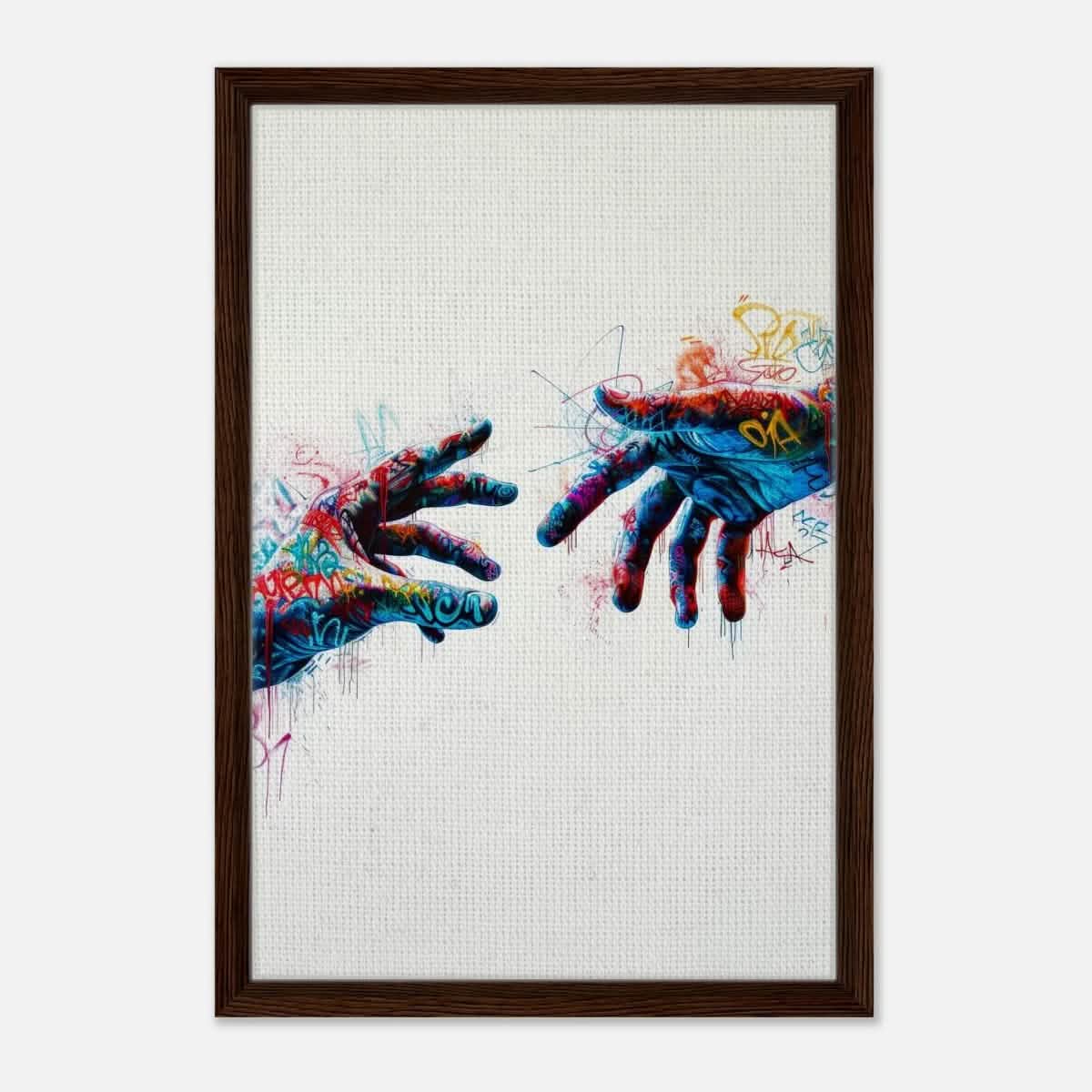 Da Vinci Contemporary Modern Wall art Print | Hands - Framed Canvas - 40x60 cm / 16x24″ - Dark wood frame