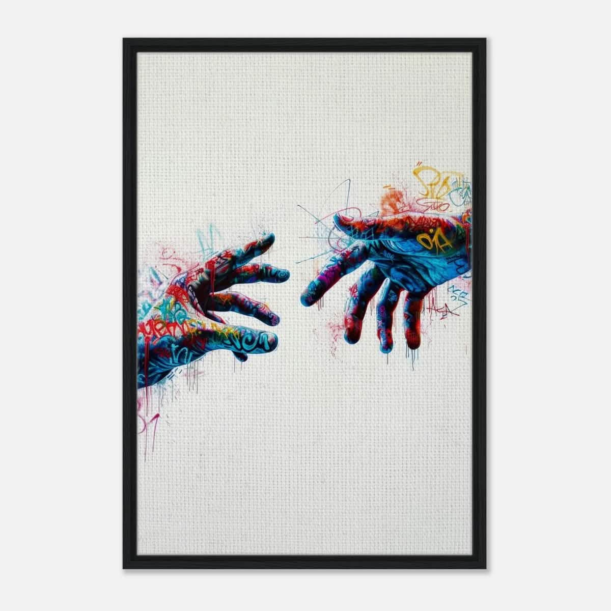 Da Vinci Contemporary Modern Wall art Print | Hands - Framed Canvas - 60x90 cm / 24x36″ - Black frame