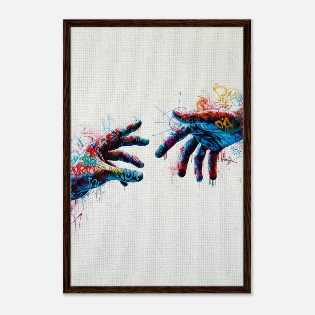 Da Vinci Contemporary Modern Wall art Print | Hands - Framed Canvas - 60x90 cm / 24x36″ - Dark wood frame