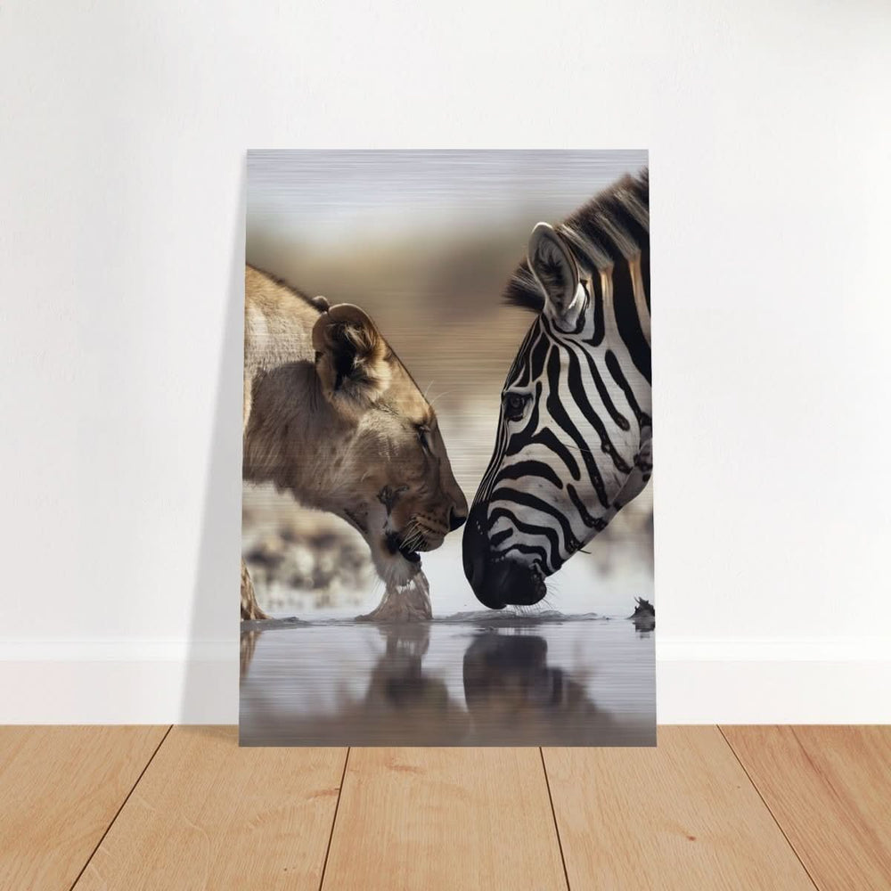 Da Vinci Nature Wall art | Wild Life prints | Lion Zebra - Brushed Aluminum Print - 70x100 cm / 28x40″ -