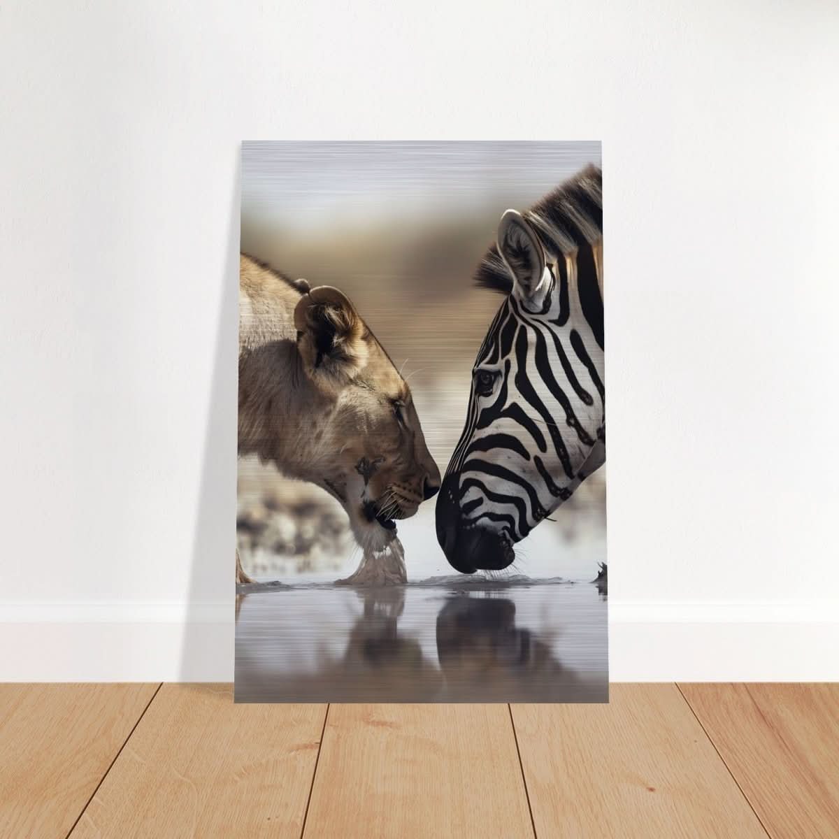 Da Vinci Nature Wall art | Wild Life prints | Lion Zebra - Brushed Aluminum Print - 40x60 cm / 16x24″ -