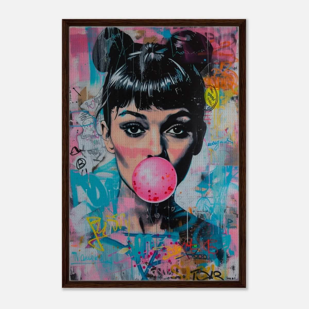 Da Vinci Pop Art Wall art print | Audrey Hepburn - Framed Canvas - 60x90 cm / 24x36″ - Dark wood frame