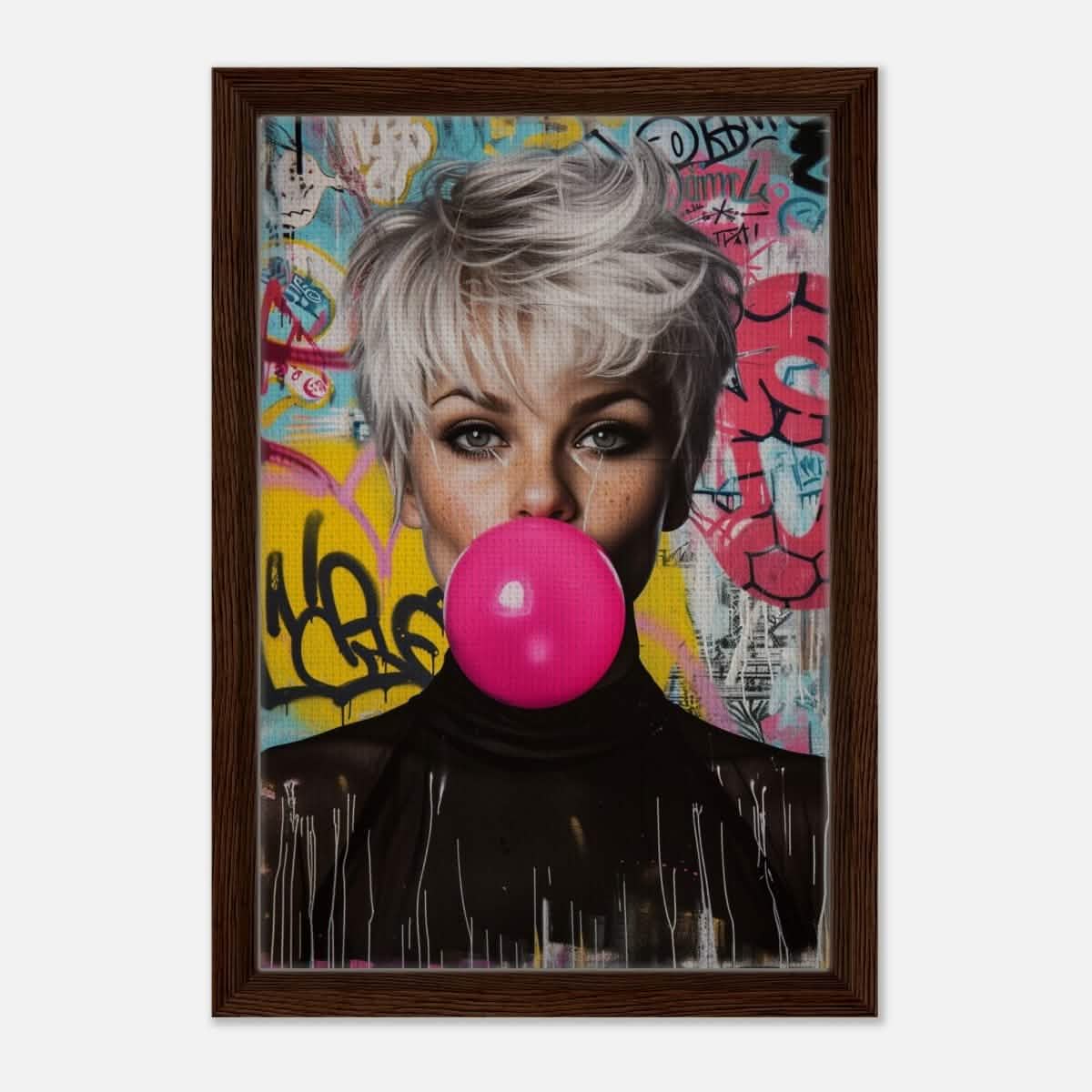 Da Vinci Pop Art Wall art print | Brigitte Bardot - Framed Canvas - 30x45 cm / 12x18″ - Dark wood frame