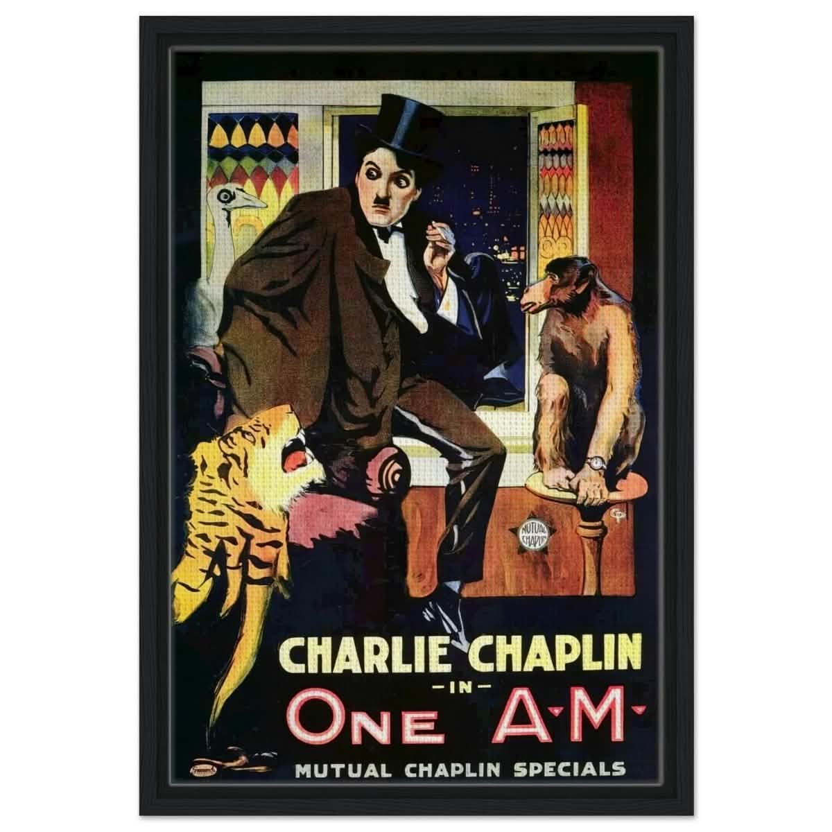 Da Vinci Pop Art Wall art print | Charlie Chaplin | One AM - Framed Canvas - 40x60 cm / 16x24″ - Black frame