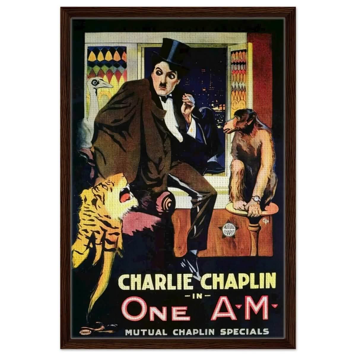 Da Vinci Pop Art Wall art print | Charlie Chaplin | One AM - Framed Canvas - 50x75 cm / 20x30″ - Dark wood frame