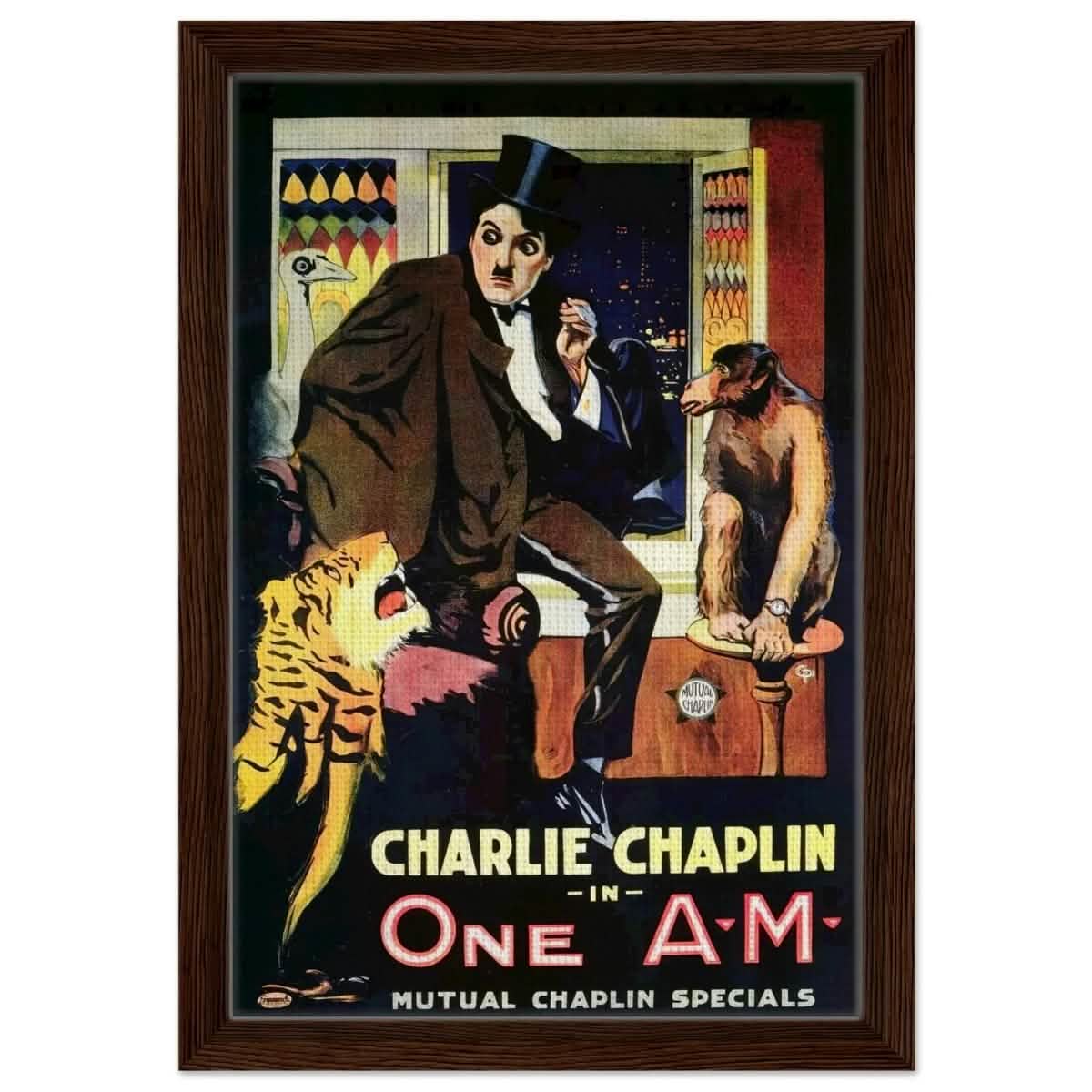 Da Vinci Pop Art Wall art print | Charlie Chaplin | One AM - Framed Canvas - 30x45 cm / 12x18″ - Dark wood frame
