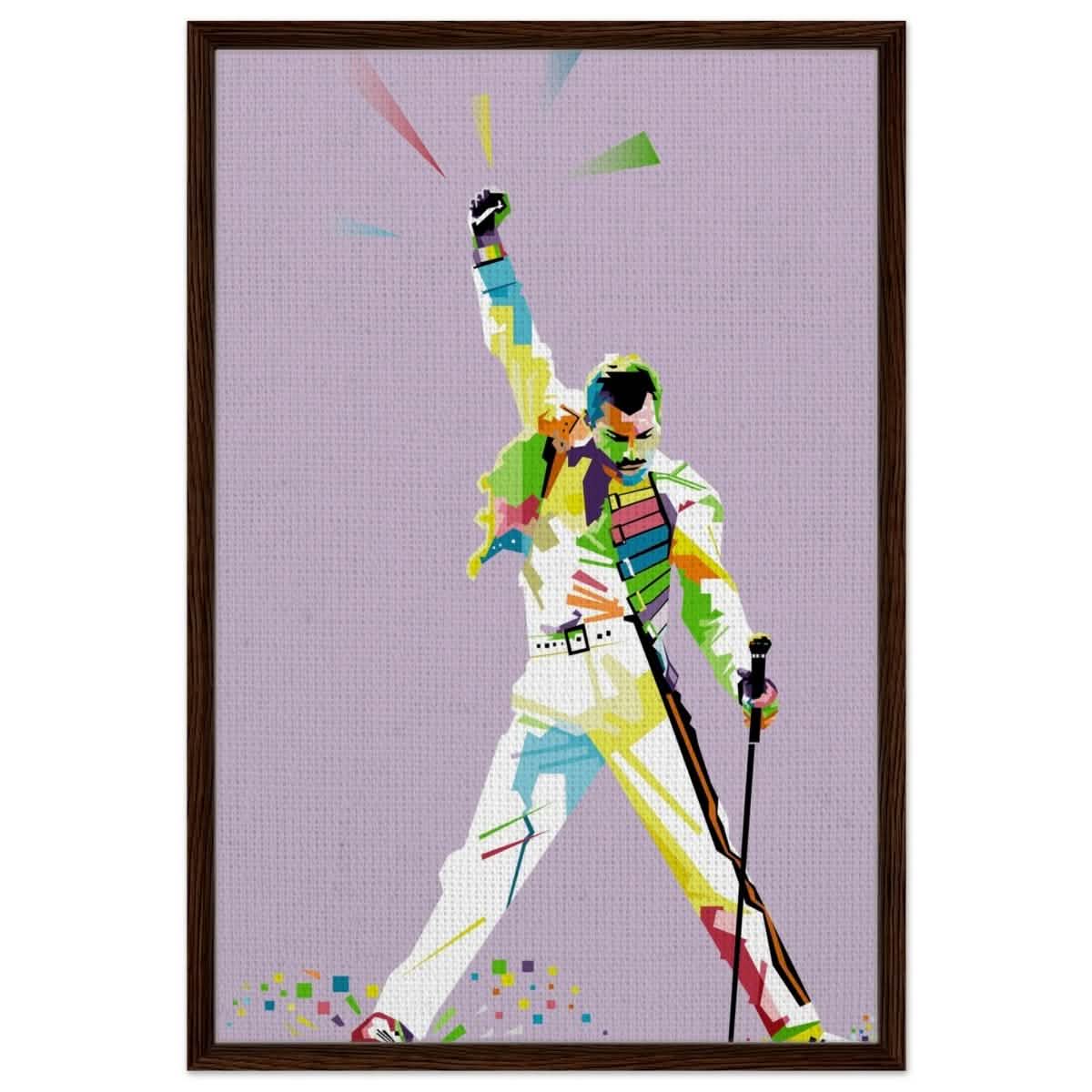 Da Vinci Pop Art Wall art print | Freddie Mercury | Queen - Framed Canvas - 60x90 cm / 24x36″ - Dark wood frame