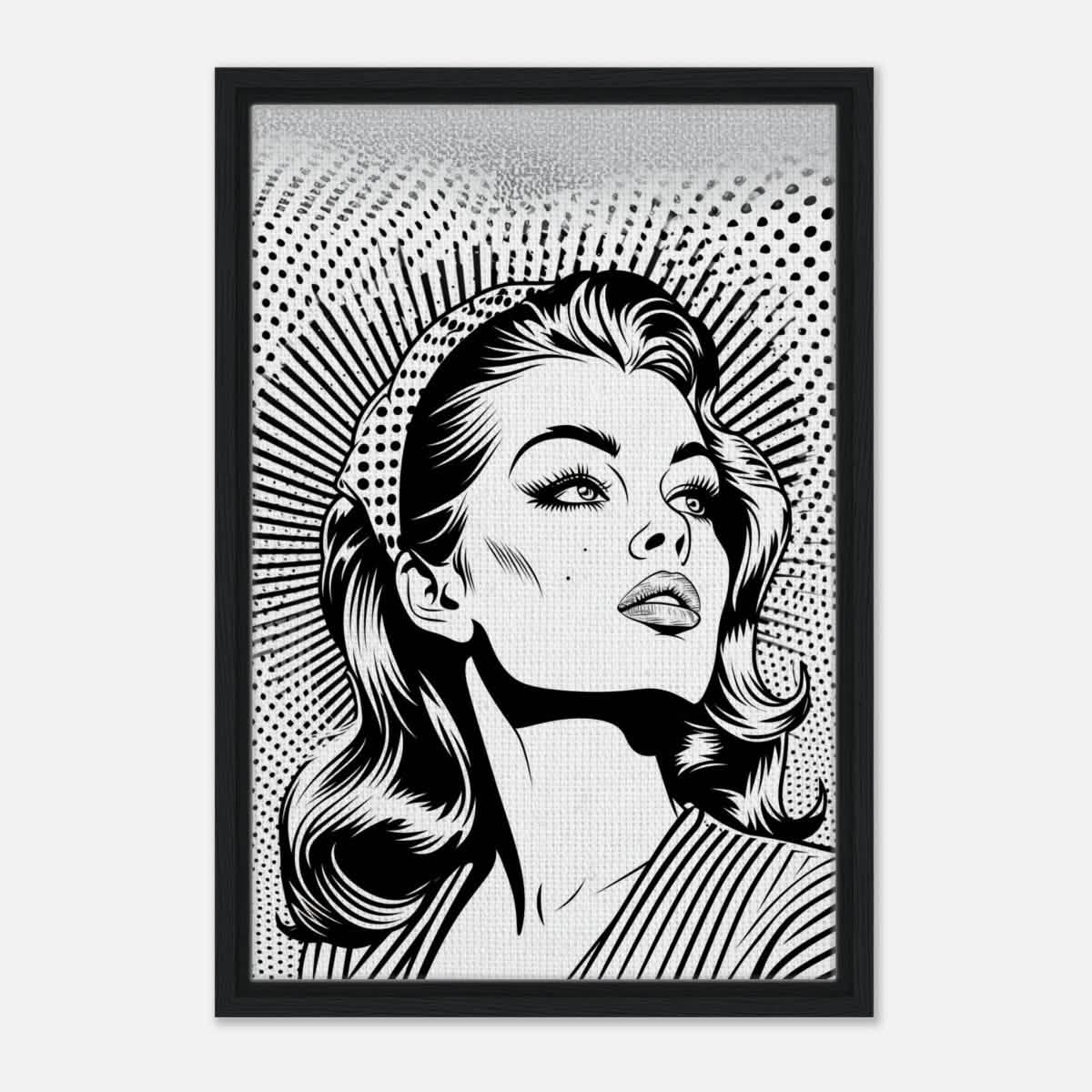 Da Vinci Pop Art Wall art print | Marilyn Monroe | Black and White Portrait - Framed Canvas - 40x60 cm / 16x24″ - Black frame