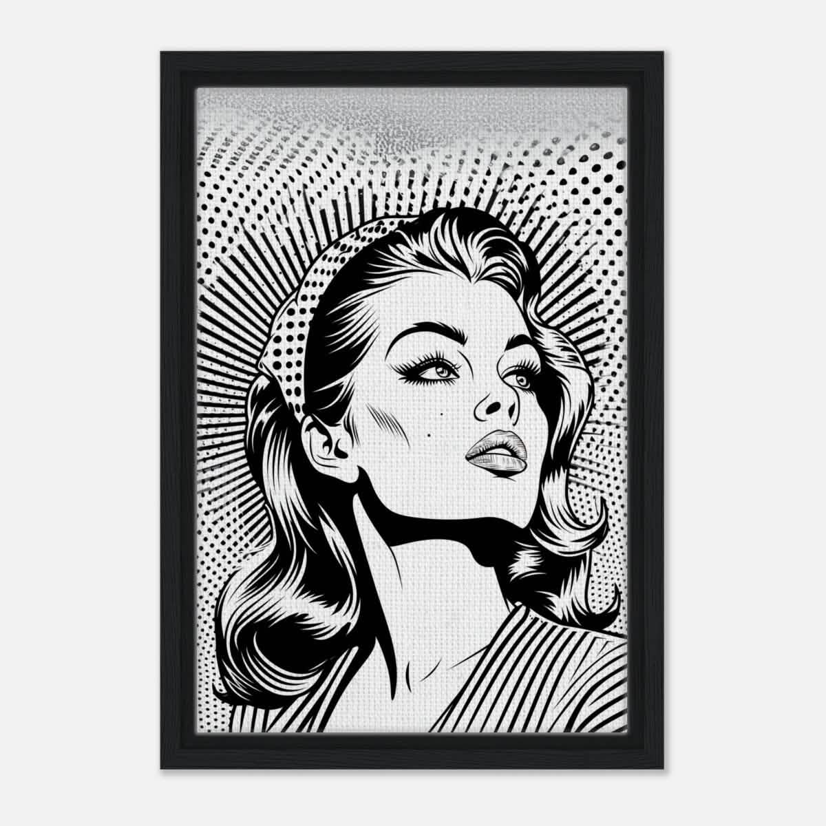 Da Vinci Pop Art Wall art print | Marilyn Monroe | Black and White Portrait - Framed Canvas - 30x45 cm / 12x18″ - Black frame