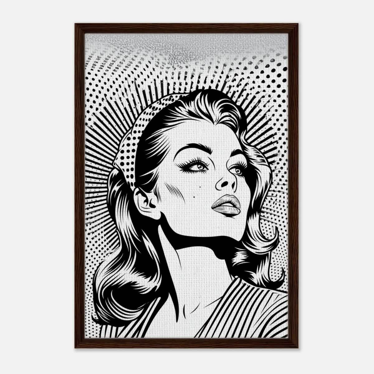 Da Vinci Pop Art Wall art print | Marilyn Monroe | Black and White Portrait - Framed Canvas - 50x75 cm / 20x30″ - Dark wood frame
