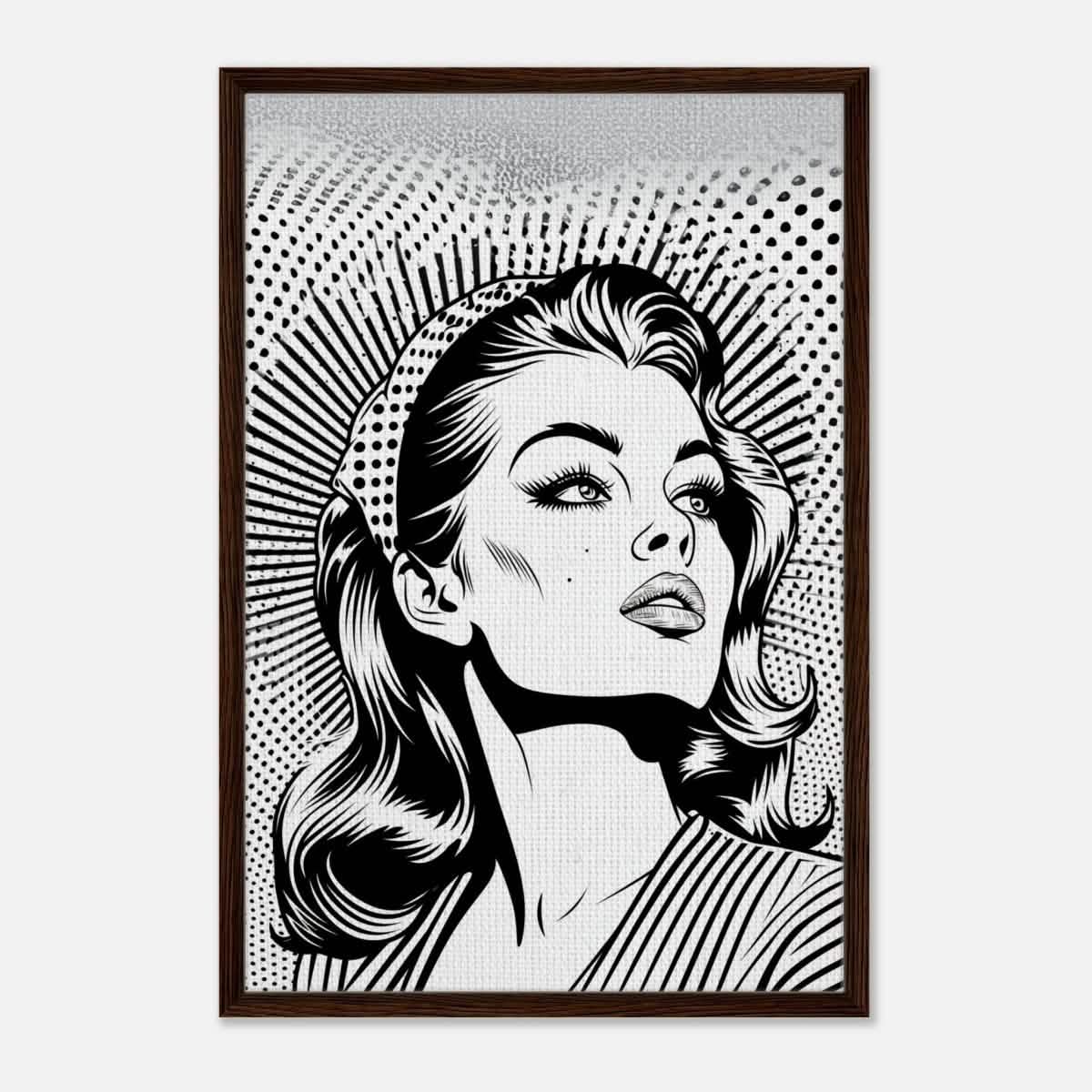 Da Vinci Pop Art Wall art print | Marilyn Monroe | Black and White Portrait - Framed Canvas - 60x90 cm / 24x36″ - Dark wood frame