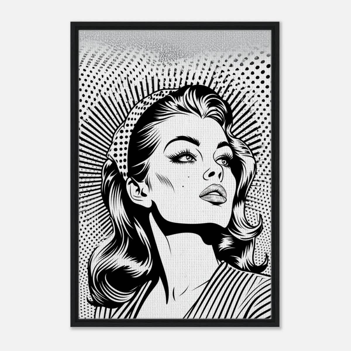 Da Vinci Pop Art Wall art print | Marilyn Monroe | Black and White Portrait - Framed Canvas - 60x90 cm / 24x36″ - Black frame