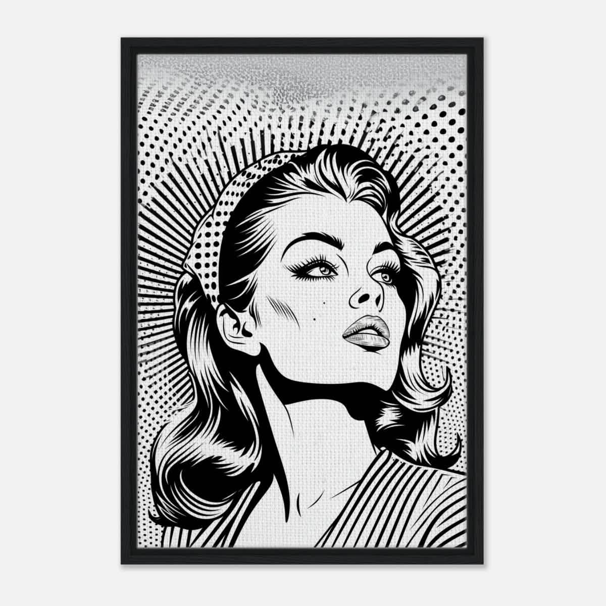 Da Vinci Pop Art Wall art print | Marilyn Monroe | Black and White Portrait - Framed Canvas - 50x75 cm / 20x30″ - Black frame