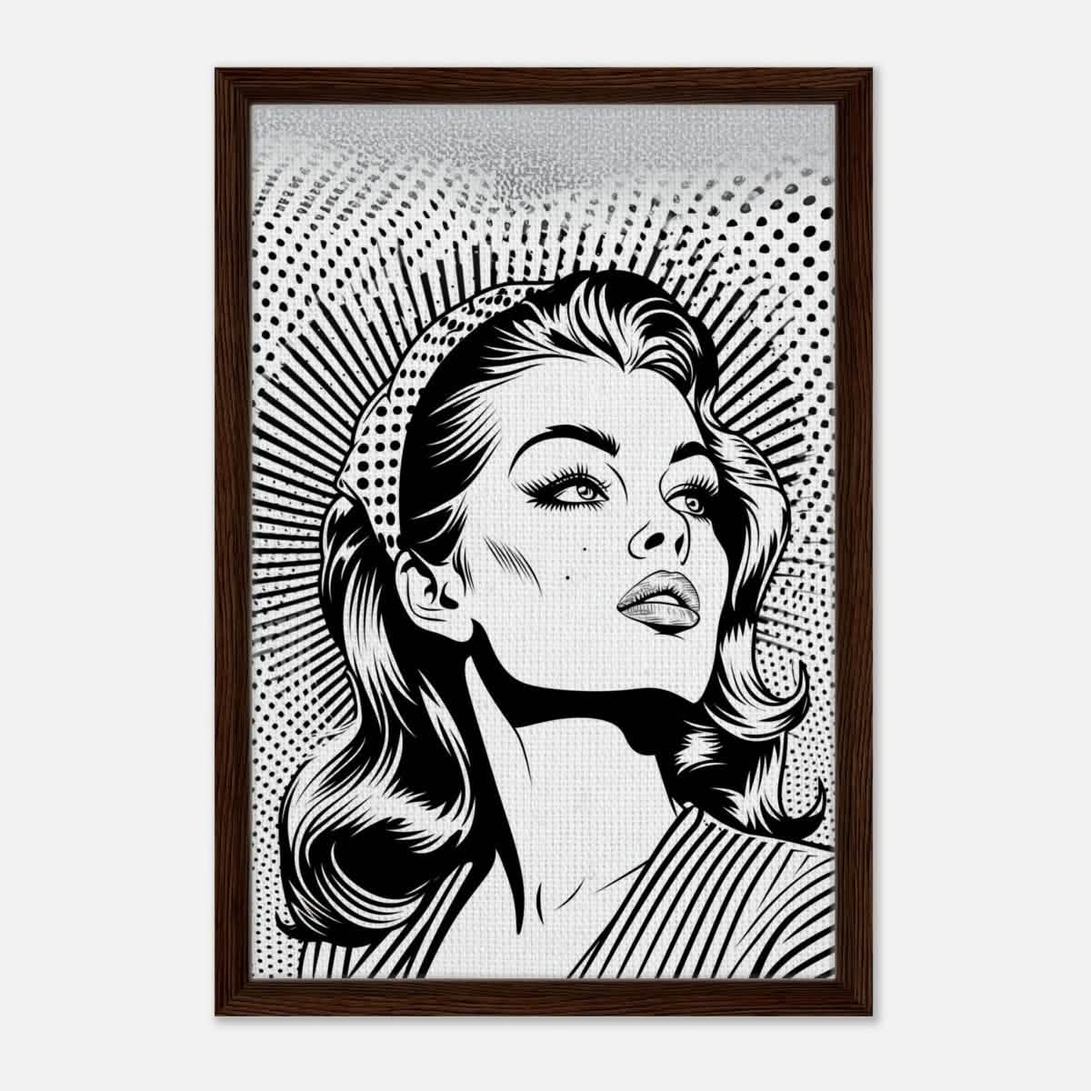 Da Vinci Pop Art Wall art print | Marilyn Monroe | Black and White Portrait - Framed Canvas - 40x60 cm / 16x24″ - Dark wood frame