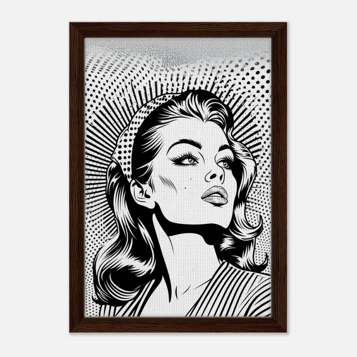 Da Vinci Pop Art Wall art print | Marilyn Monroe | Black and White Portrait - Framed Canvas - 30x45 cm / 12x18″ - Dark wood frame