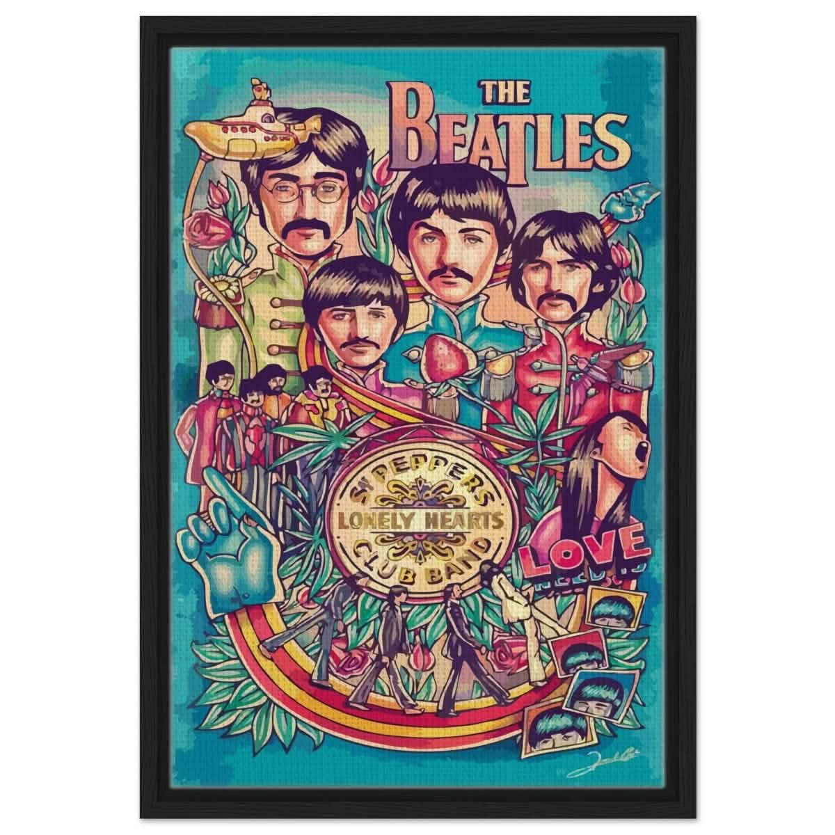 Da Vinci Pop Art wall art print | The Beatles | Rock Music - Framed Canvas - 40x60 cm / 16x24″ - Black frame