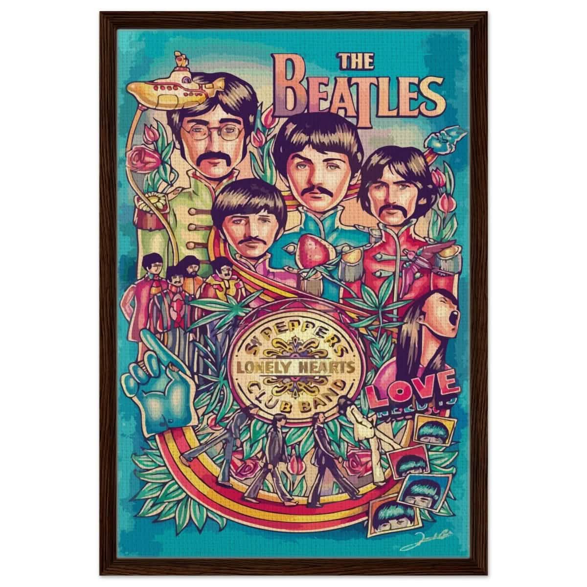 Da Vinci Pop Art wall art print | The Beatles | Rock Music - Framed Canvas - 50x75 cm / 20x30″ - Dark wood frame