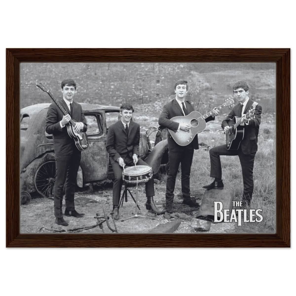 Da Vinci Pop Art wall art print | The Beatles | Rock Music - Framed Canvas - 30x45 cm / 12x18″ - Dark wood frame