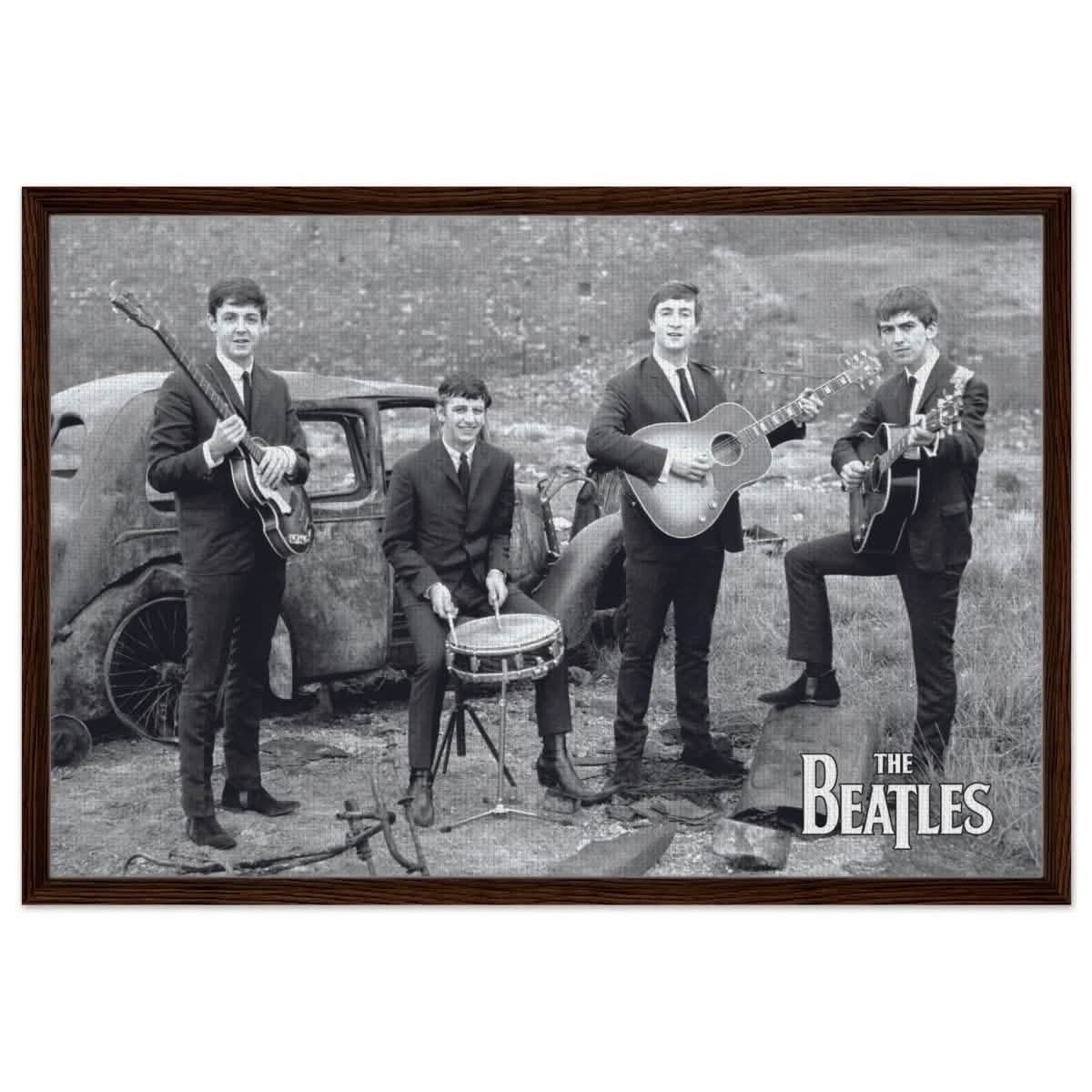 Da Vinci Pop Art wall art print | The Beatles | Rock Music - Framed Canvas - 60x90 cm / 24x36″ - Dark wood frame