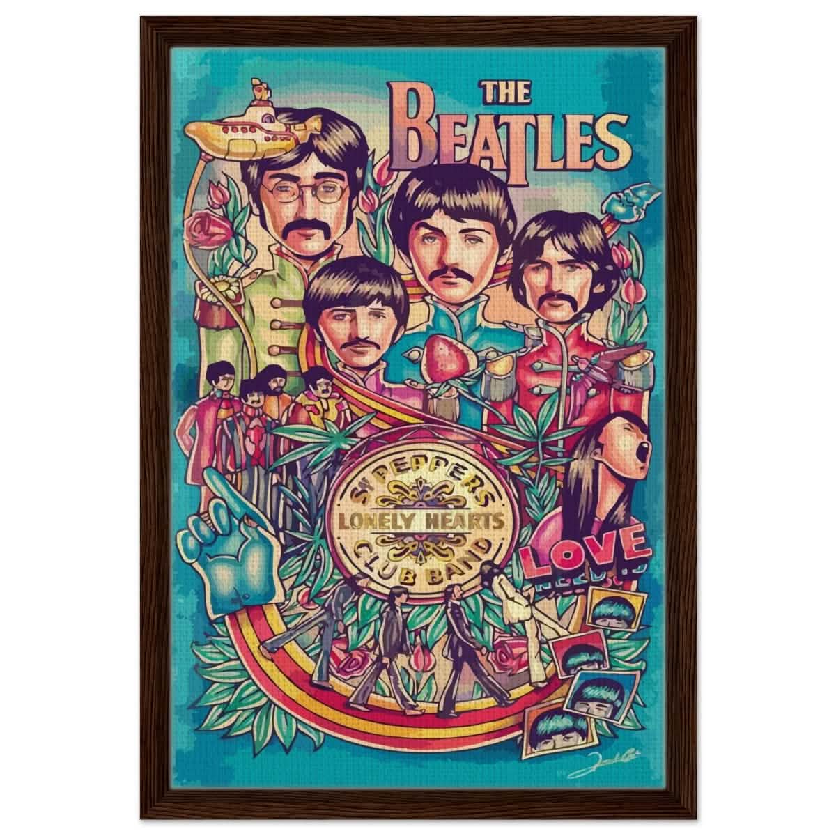 Da Vinci Pop Art wall art print | The Beatles | Rock Music - Framed Canvas - 40x60 cm / 16x24″ - Dark wood frame