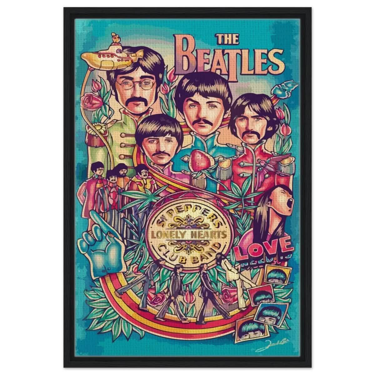 Da Vinci Pop Art wall art print | The Beatles | Rock Music - Framed Canvas - 50x75 cm / 20x30″ - Black frame