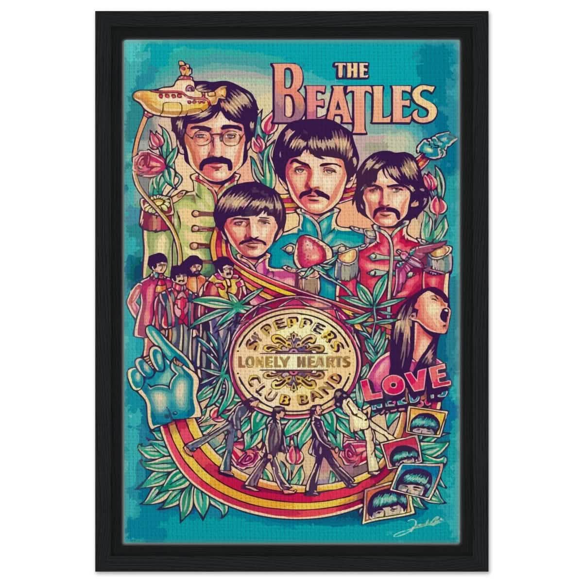 Da Vinci Pop Art wall art print | The Beatles | Rock Music - Framed Canvas - 30x45 cm / 12x18″ - Black frame