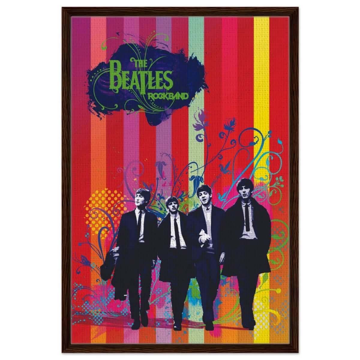 Da Vinci Pop Art wall art print | The Beatles | Rock Music - Framed Canvas - 60x90 cm / 24x36″ - Dark wood frame