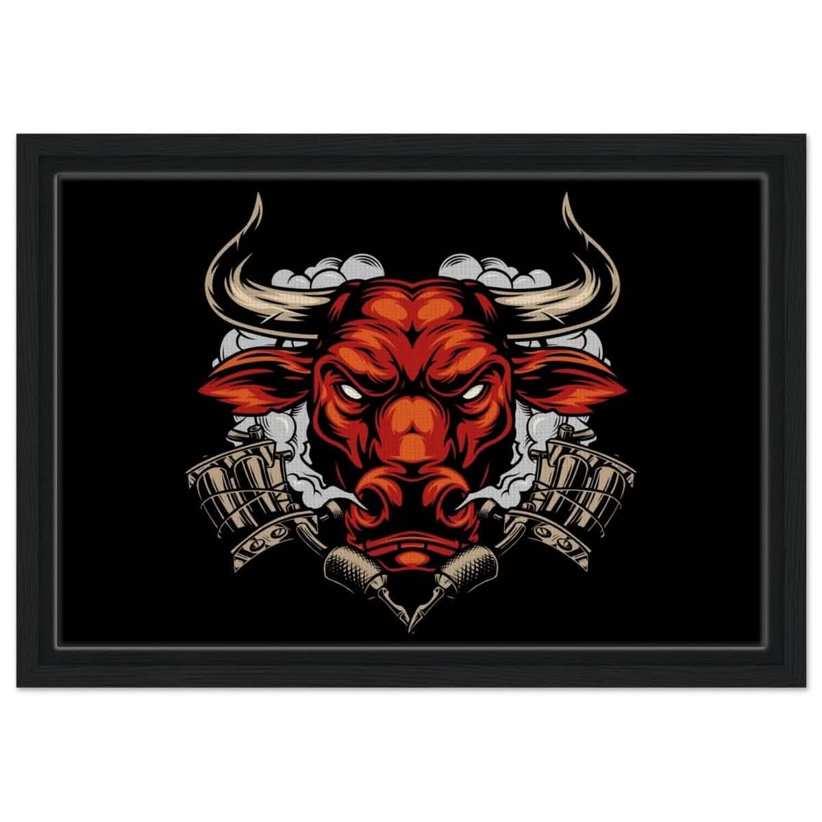 Da Vinci Pop art wall art Print | Urban Bull Blaze - Framed Canvas - 30x45 cm / 12x18″ - Black frame