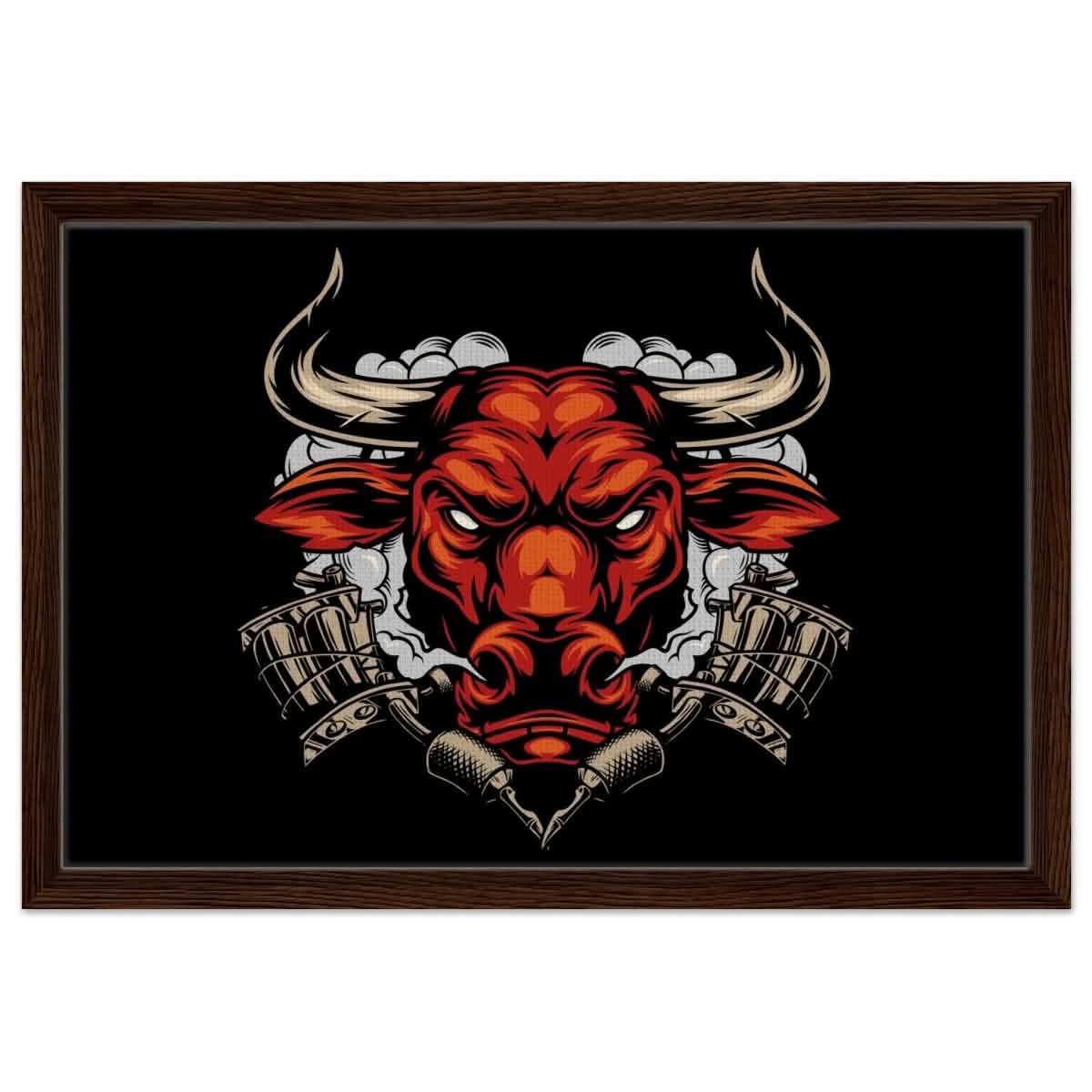 Da Vinci Pop art wall art Print | Urban Bull Blaze - Framed Canvas - 40x60 cm / 16x24″ - Dark wood frame