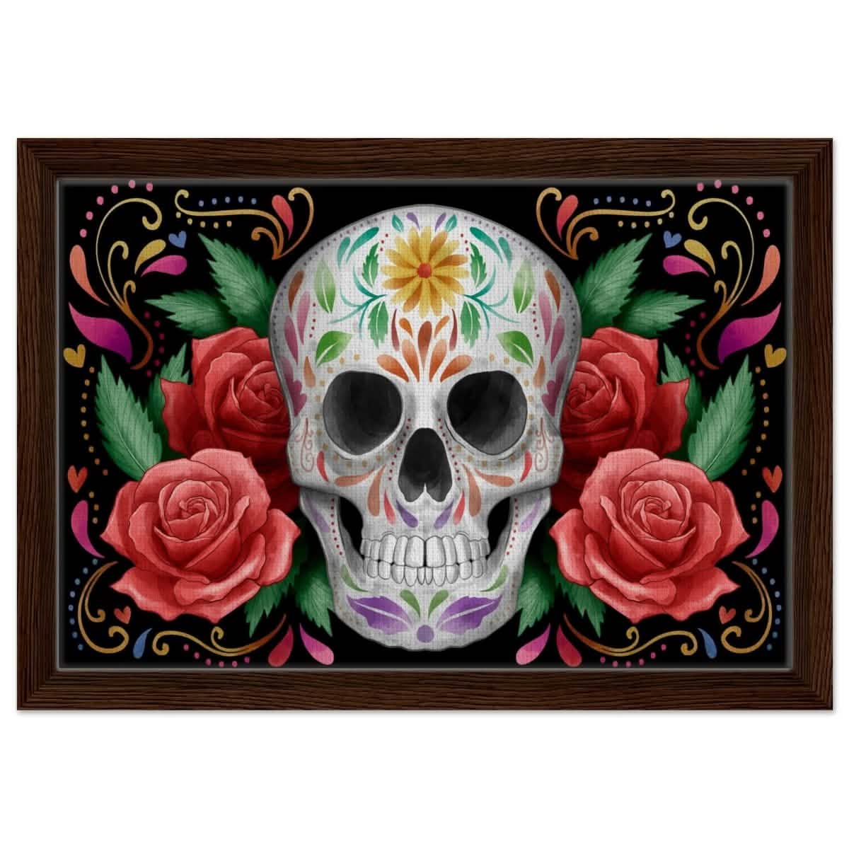 Da Vinci Pop art wall art Print | Vivid Skullscape - Framed Canvas - 30x45 cm / 12x18″ - Dark wood frame