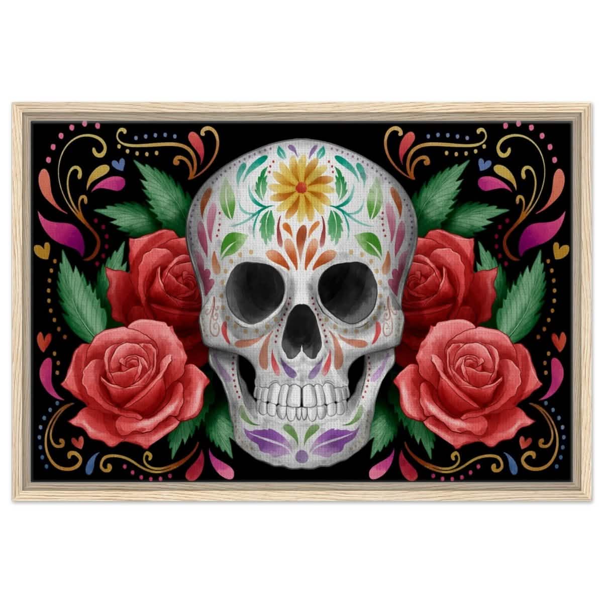 Da Vinci Pop art wall art Print | Vivid Skullscape - Framed Canvas - 50x75 cm / 20x30″ - Wood frame