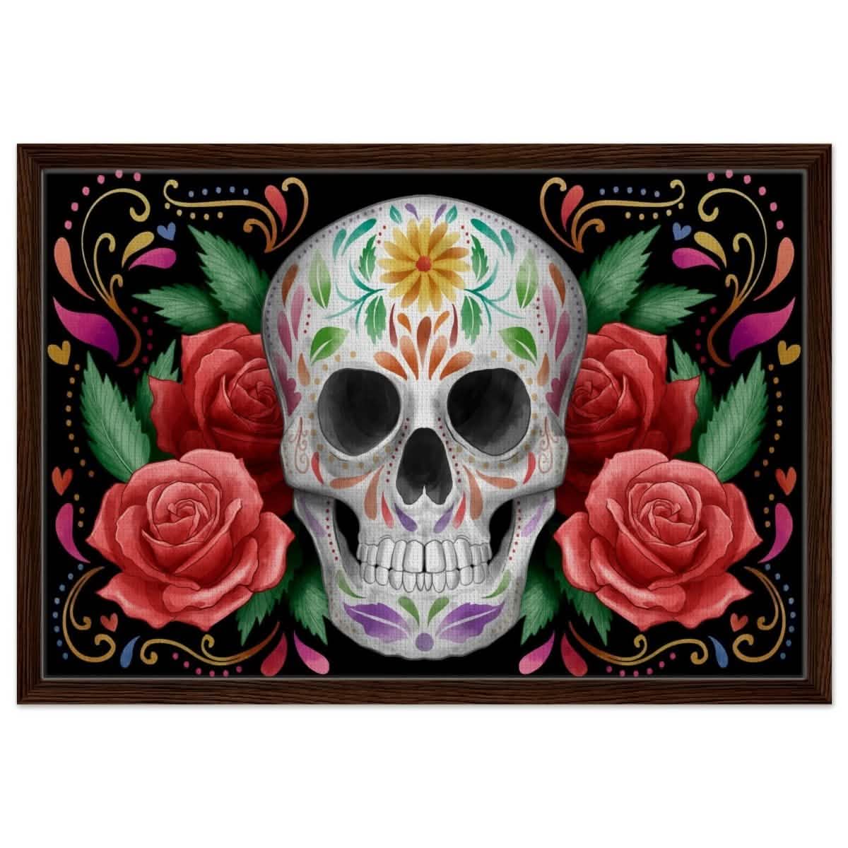 Da Vinci Pop art wall art Print | Vivid Skullscape - Framed Canvas - 50x75 cm / 20x30″ - Dark wood frame