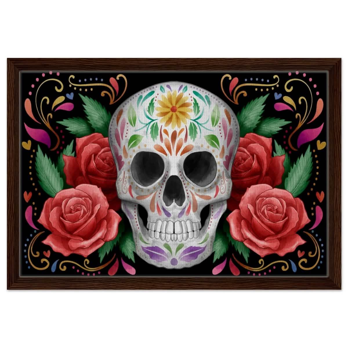 Da Vinci Pop art wall art Print | Vivid Skullscape - Framed Canvas - 40x60 cm / 16x24″ - Dark wood frame